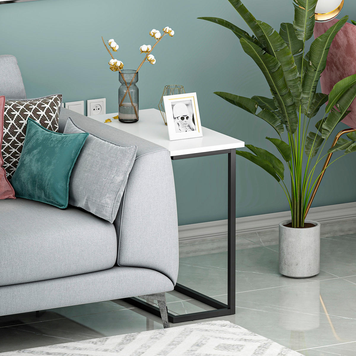 BEISTELLTISCH 64/30/62 cm Narin Beistelltisch Weiß rechteckig  - Schwarz/Weiß, Design, Holzwerkstoff/Metall (64/30/62cm) - Livetastic