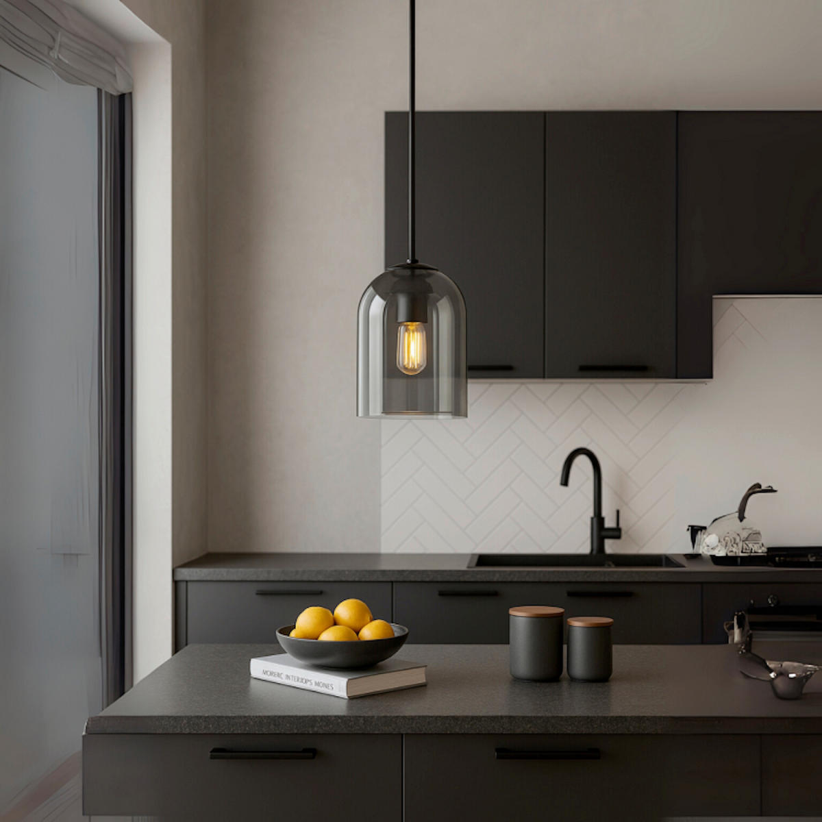 HÄNGELEUCHTE Elaris 15/150 cm  - Grau, Design, Glas (15/150cm)