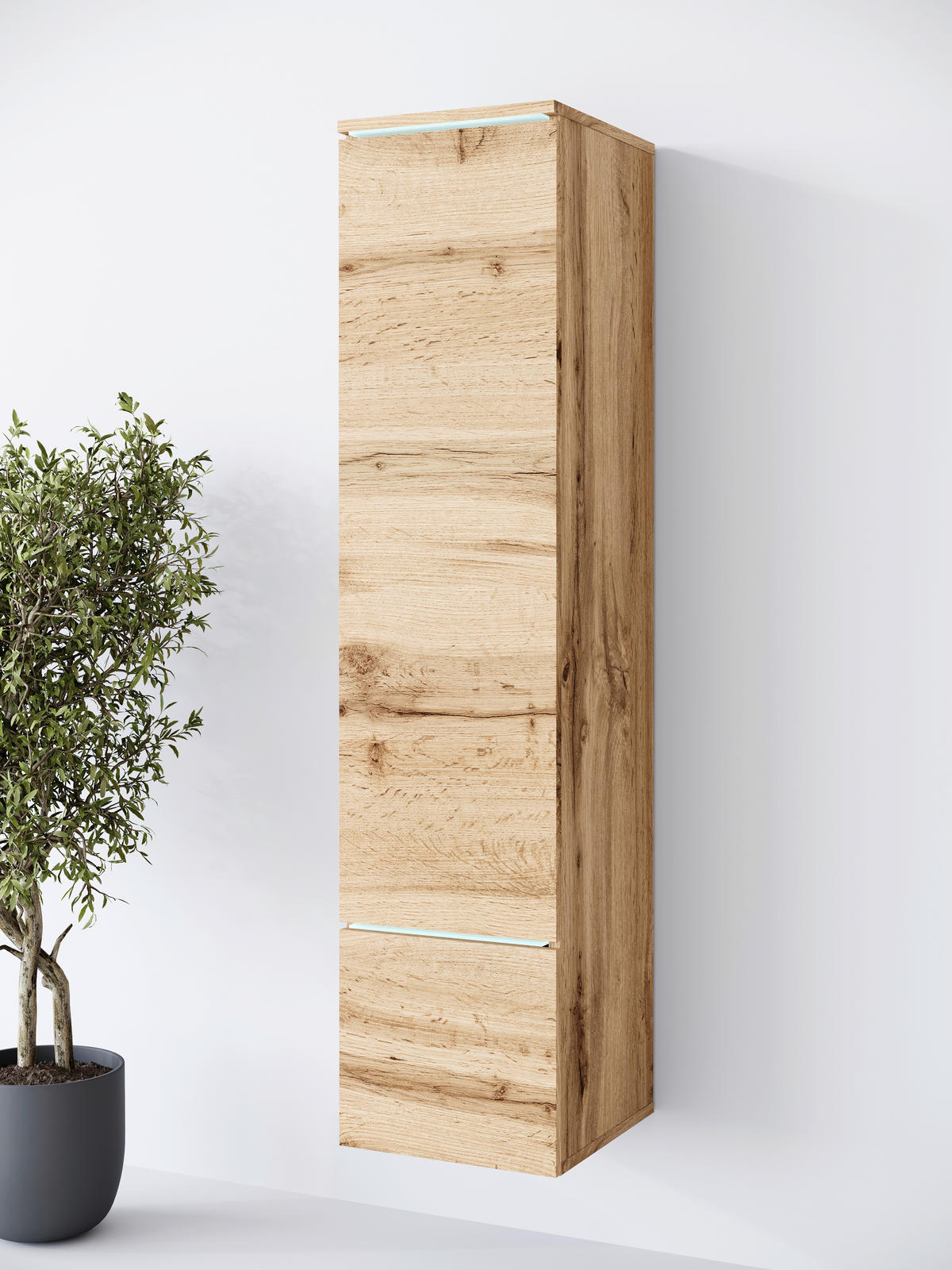 HOCHSCHRANK 30/130/33 cm  - Eiche Wotan/Grau, Design, Holzwerkstoff/Kunststoff (30/130/33cm) - Livetastic