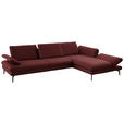 ECKSOFA in Echtleder Brombeere  308/195 cm  - Brombeere/Schwarz, Design, Leder/Metall (308/195cm) - Dieter Knoll
