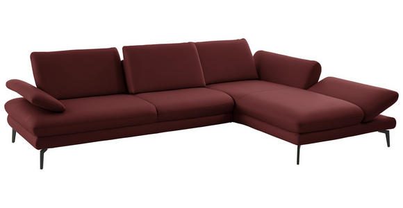 ECKSOFA in Echtleder Brombeere  308/195 cm  - Brombeere/Schwarz, Design, Leder/Metall (308/195cm) - Dieter Knoll