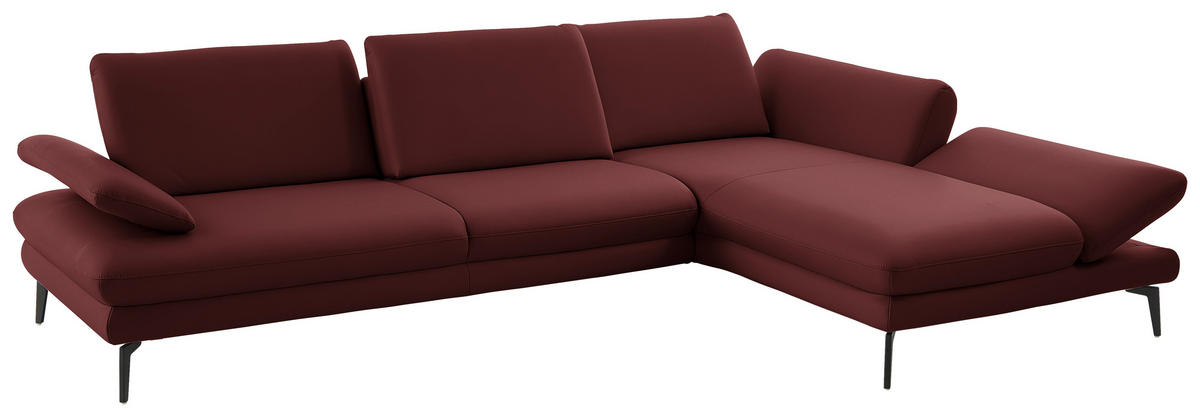 ECKSOFA in Echtleder Brombeere  - Brombeere/Schwarz, Design, Leder/Metall (308/195cm) - Dieter Knoll