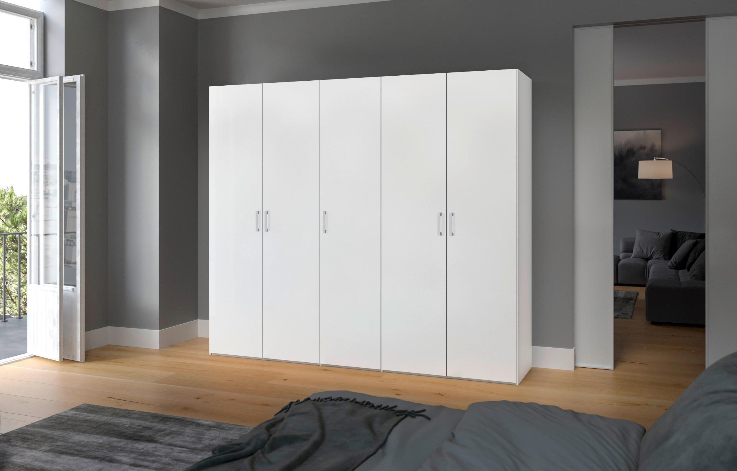 DREHTÜRENSCHRANK 253/215/59 cm 5-türig Weiß  - Chromfarben/Weiß, Design, Holzwerkstoff (253/215/59cm) - Boxxx