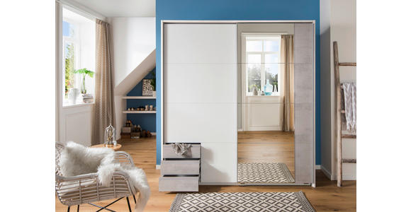 SCHWEBETÜRENSCHRANK in Weiß, Hellgrau - Hellgrau/Alufarben, Design, Glas/Holzwerkstoff (179/198/64cm) - Carryhome