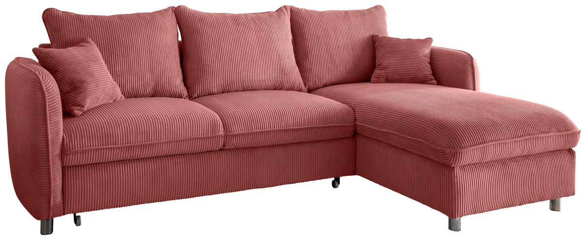 ECKSCHLAFSOFA in Cord Koralle  - Chromfarben/Koralle, Modern, Textil/Metall (254/160cm) - Livetastic