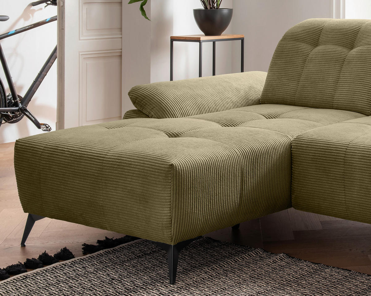 ECKSOFA Cord Olivgrün  - Schwarz/Olivgrün, Modern, Textil/Metall (180/280cm) - Livetastic