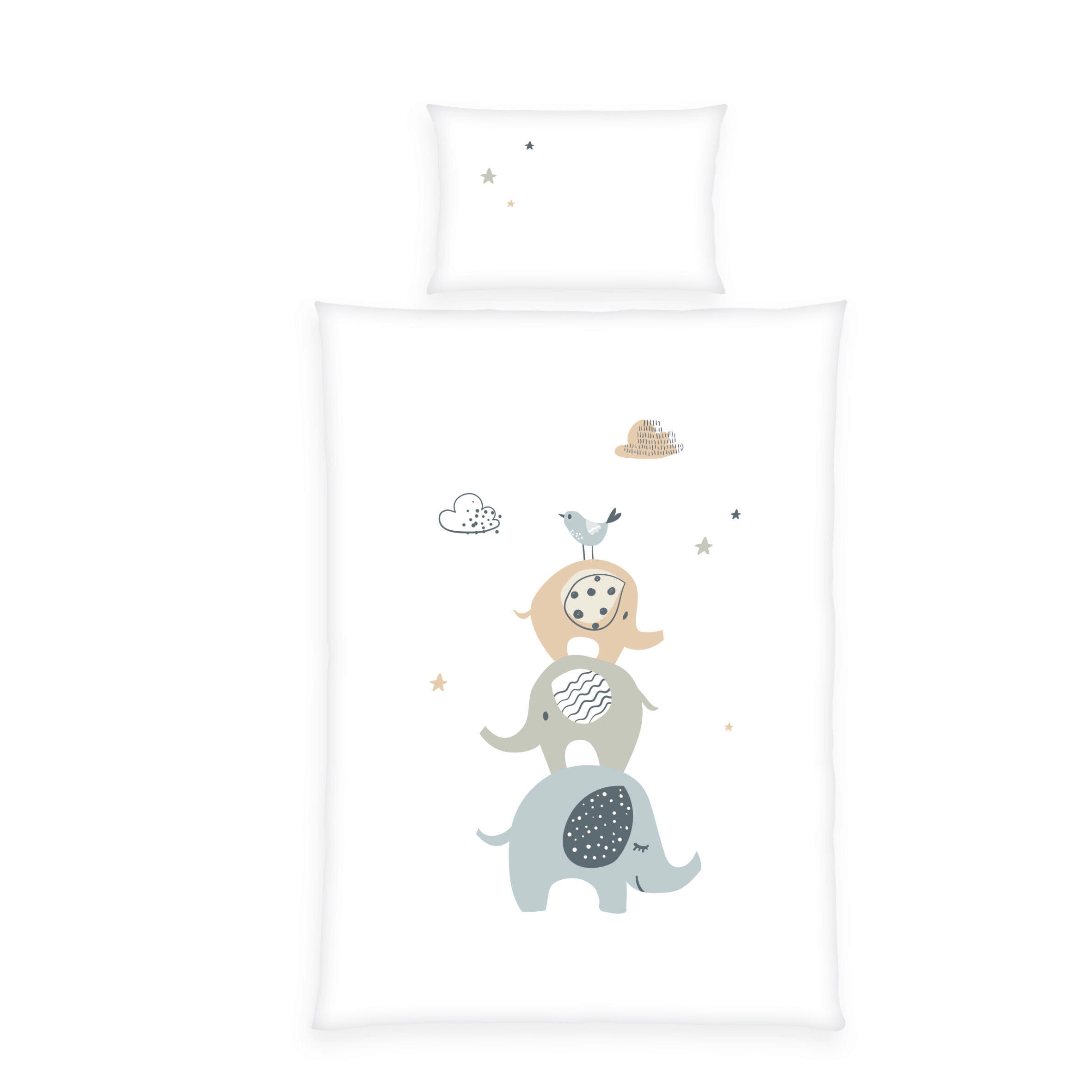 BABYBETTWÄSCHE Elephants Renforcé 100/135 cm  - Hellgrau/Weiß, Basics, Textil (100/135cm) - baby best