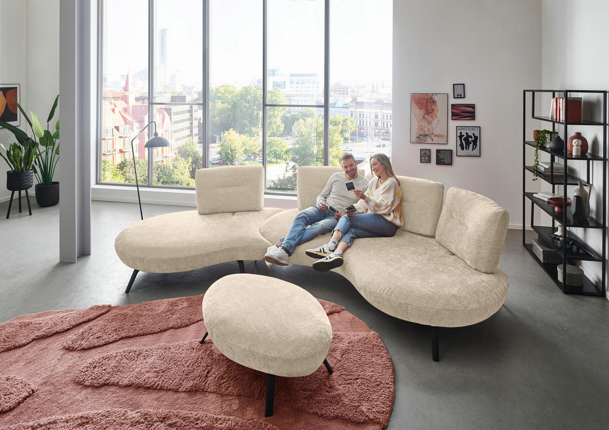 BIGSOFA Flachgewebe Creme  - Creme/Schwarz, Design, Textil/Metall (456/93/138cm) - Moderano