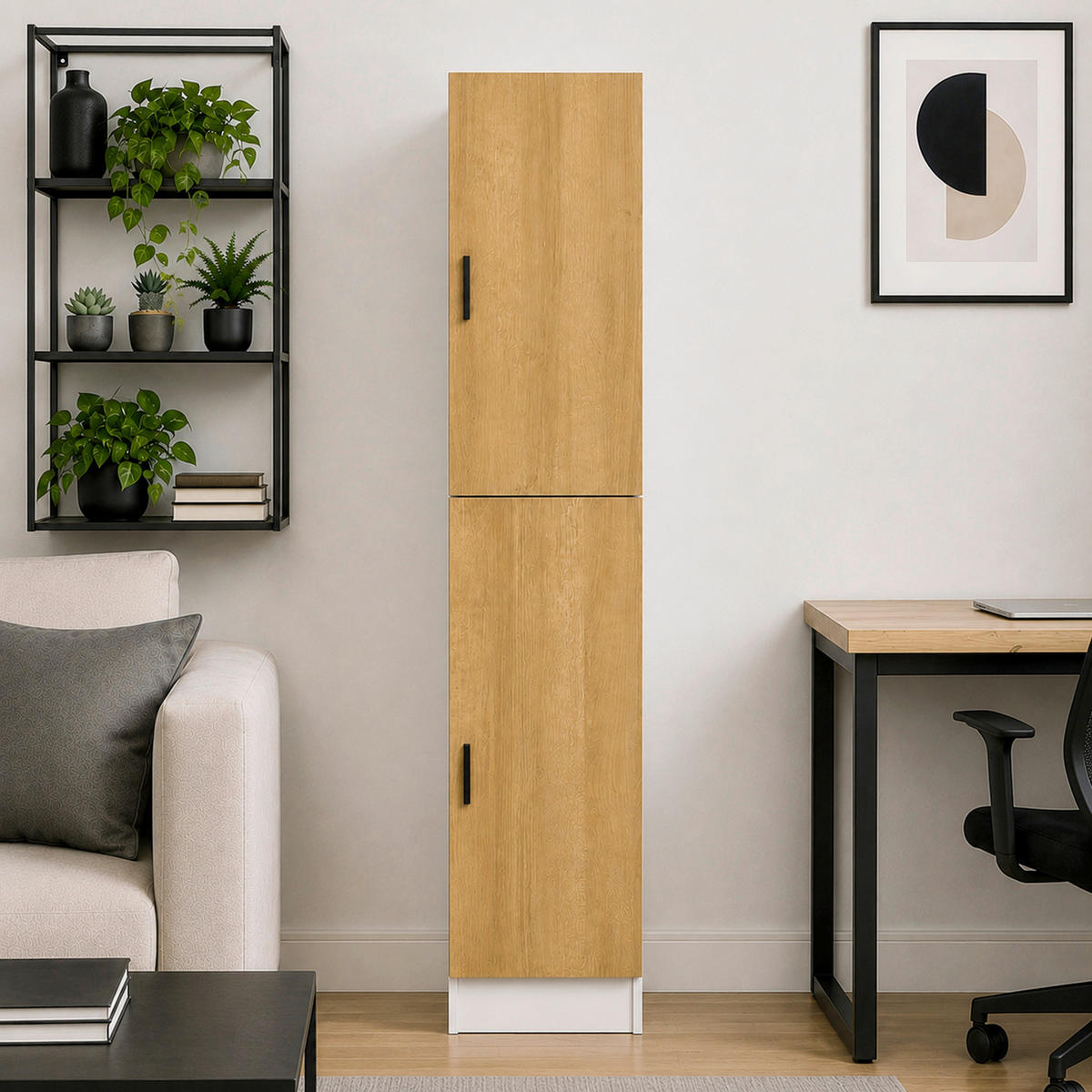 AKTENSCHRANK Weiß, Honigeiche  - Honigeiche/Weiß, MODERN, Holzwerkstoff (38/183/32cm) - MID.YOU