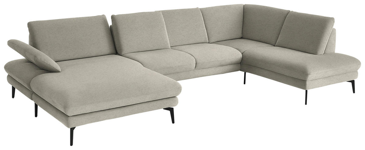 WOHNLANDSCHAFT Chenille, Flachgewebe Greige  - Greige/Schwarz, Design, Textil/Metall (180/344/208cm) - Dieter Knoll