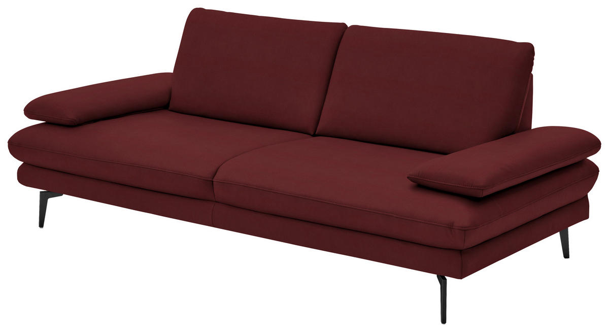 3-SITZER-SOFA in Echtleder Rot  - Rot/Schwarz, Design, Leder/Metall (222/86/104cm) - Dieter Knoll