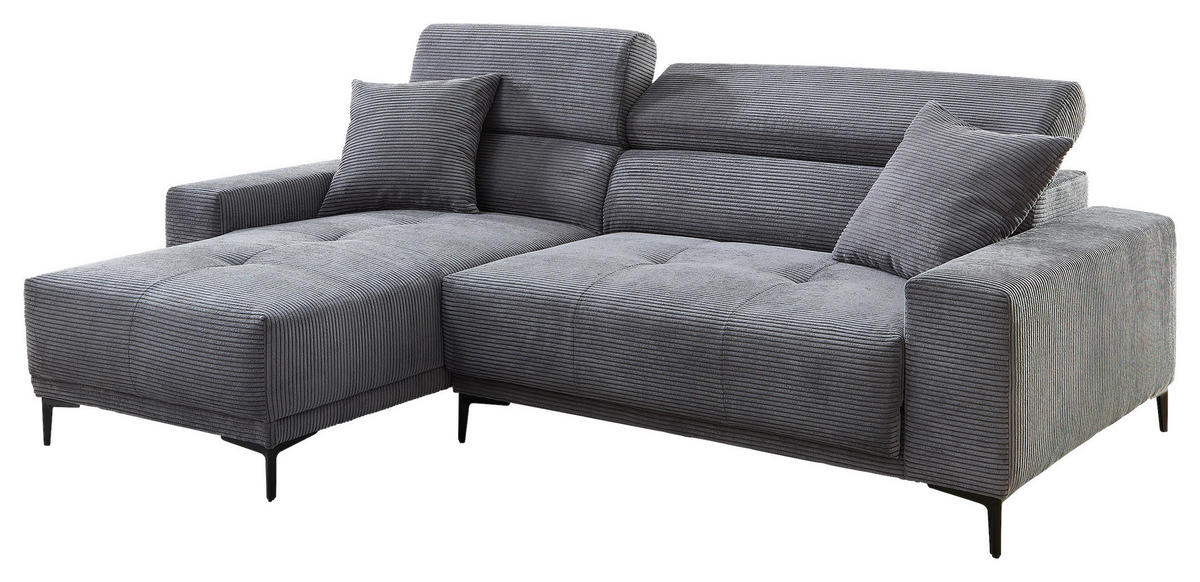ECKSOFA Cord Grau  - Schwarz/Grau, Basics, Textil/Metall (183/250cm) - Livetastic