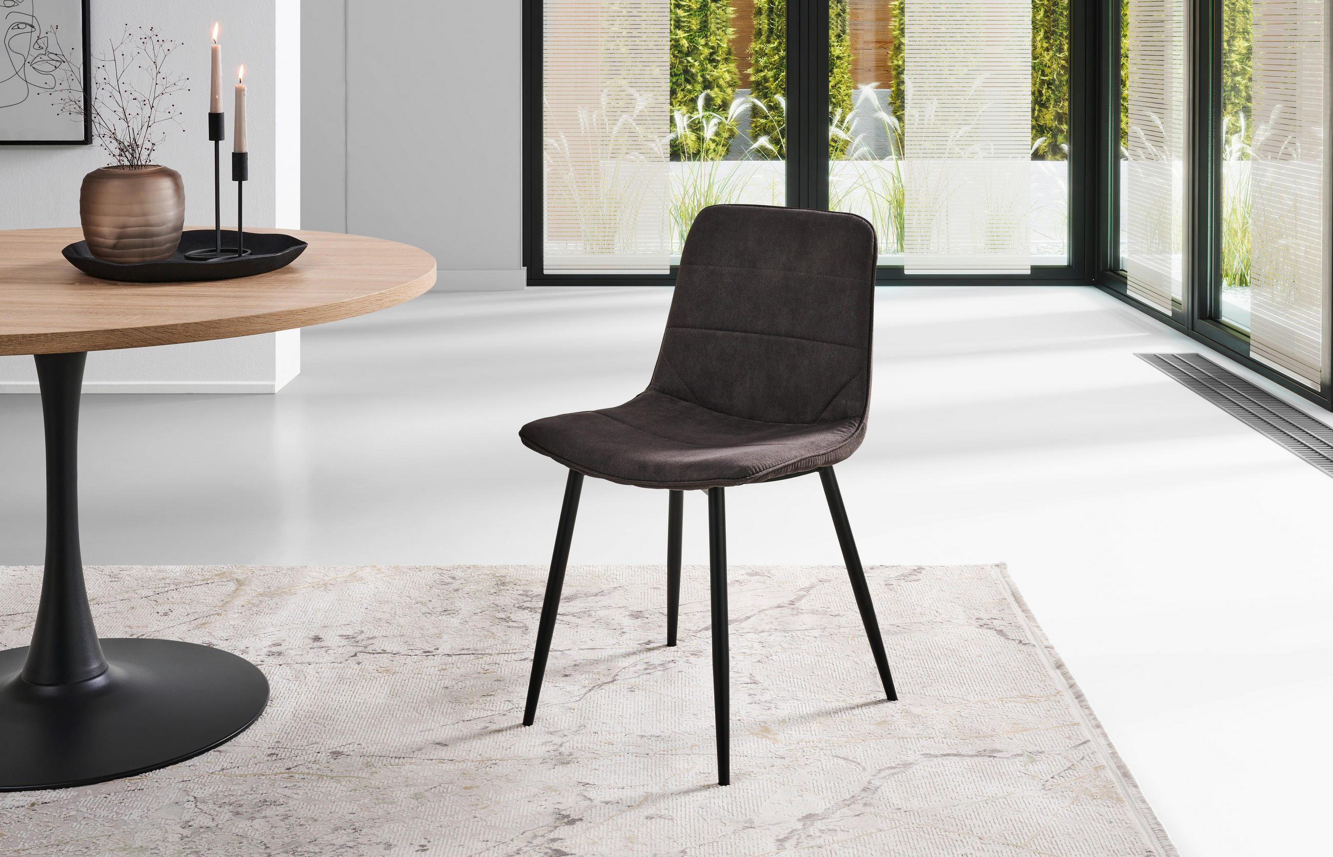 STUHL Webstoff Dunkelgrau  - Dunkelgrau/Schwarz, MODERN, Textil/Metall (47/84/52cm) - Livetastic