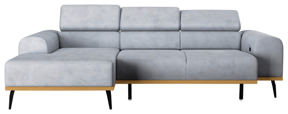 ECKSOFA Hellgrau Mikrofaser  - Hellgrau/Schwarz, KONVENTIONELL, Textil/Metall (157/244cm) - Cotta