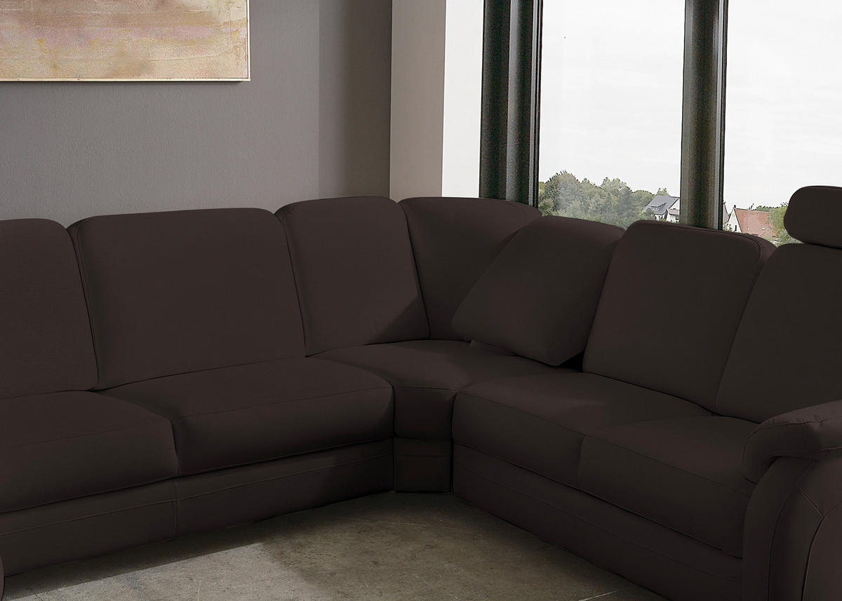 WOHNLANDSCHAFT Echtleder Schwarzbraun  - Schwarzbraun/Alufarben, Konventionell, Leder/Metall (165/329/239cm) - Beldomo Premium