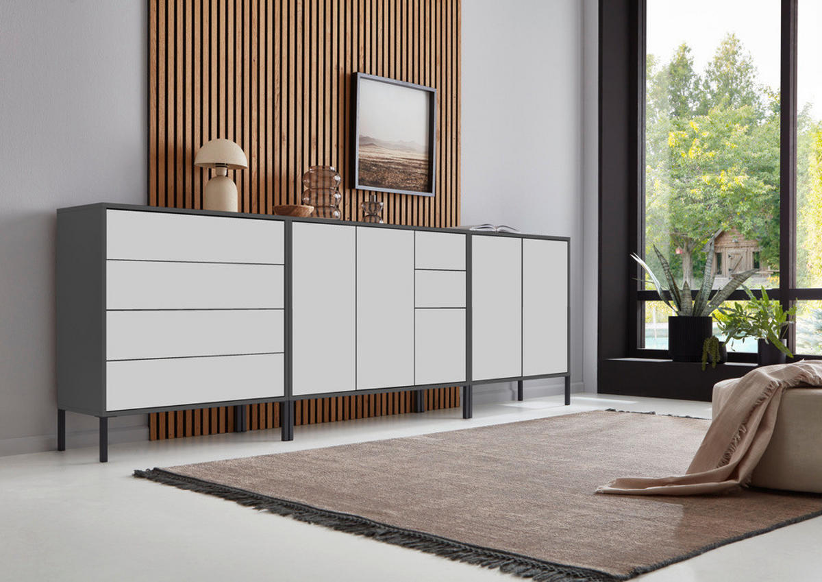 SIDEBOARD  in 263,5/86/33 cm  - Anthrazit/Weiß, MODERN, Holzwerkstoff/Metall (263,5/86/33cm) - MID.YOU