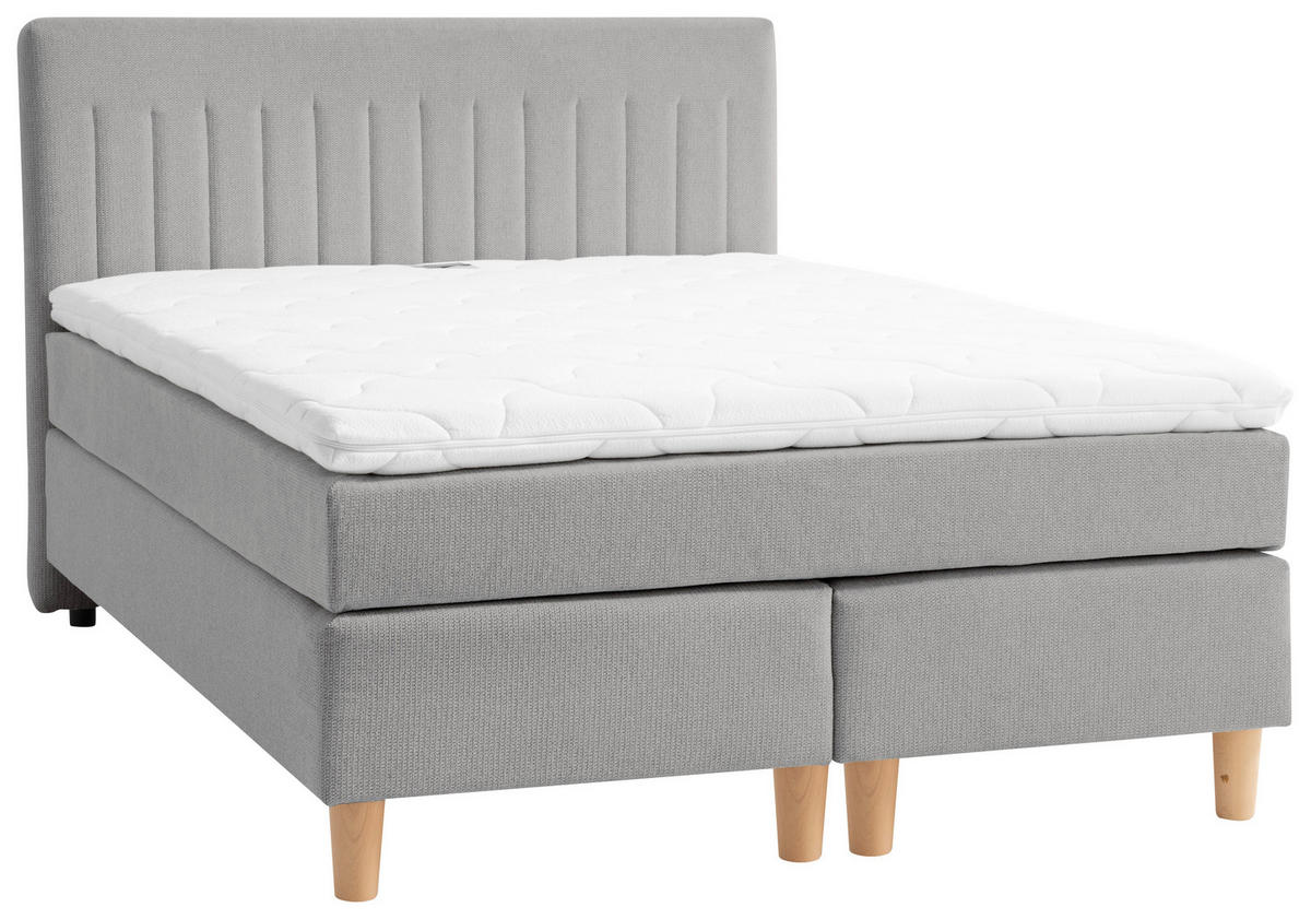 BOXSPRINGBETT 140/200 cm  in Platinfarben  - Platinfarben/Buchefarben, Basics, Holz/Textil (140/200cm) - Boxxx