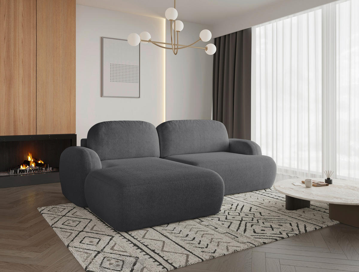 ECKSOFA Sevilla Plus in Bouclé Dunkelgrau  275/175 cm  - Dunkelgrau/Schwarz, Design, Kunststoff/Textil (275/175cm) - MID.YOU