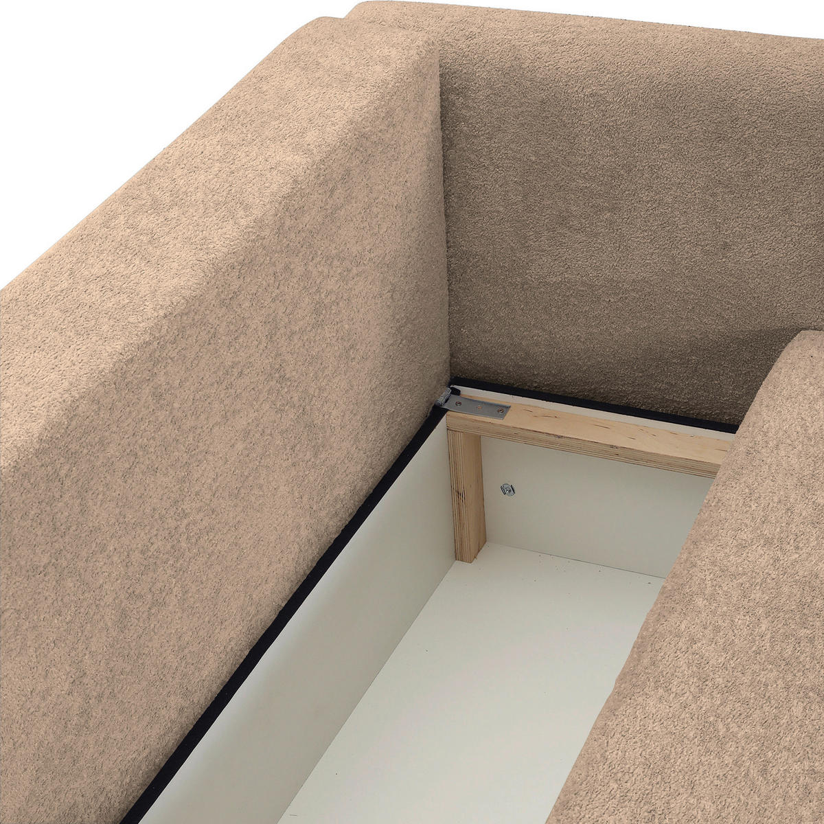 ECKSOFA Hellbraun Plüsch Zierkissen, Rückenkissen, Bettkasten, Schlaffunktion, Rücken echt, Liegefläche im Originalstoff  - Hellbraun/Beige, MODERN, Kunststoff/Textil (246/178cm) - Carryhome
