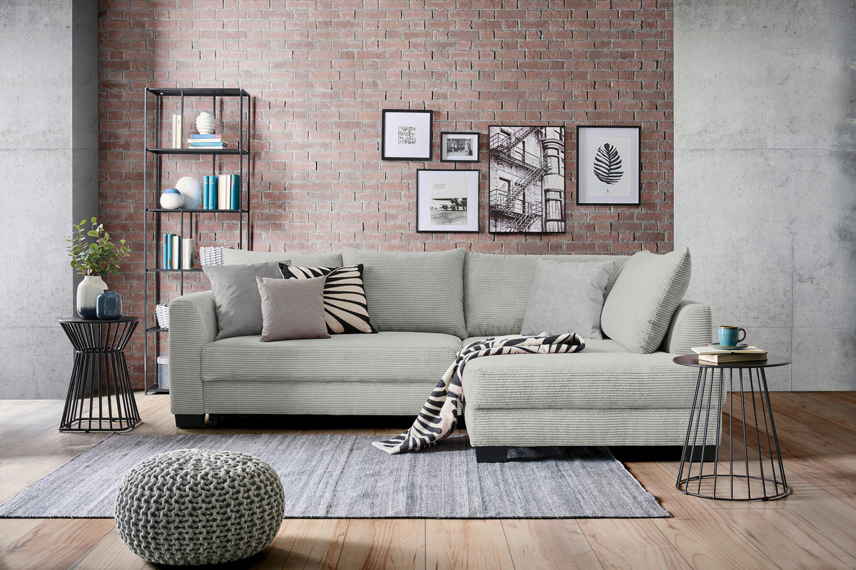 ECKSOFA in Cord Hellgrau  - Hellgrau/Schwarz, Konventionell, Holz/Textil (267/181cm) - Carryhome