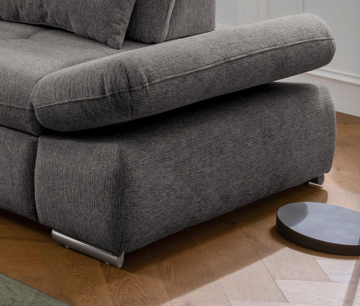 ECKSOFA in Chenille Braun, Grau  - Chromfarben/Braun, Design, Textil/Metall (254/280cm) - Livetastic