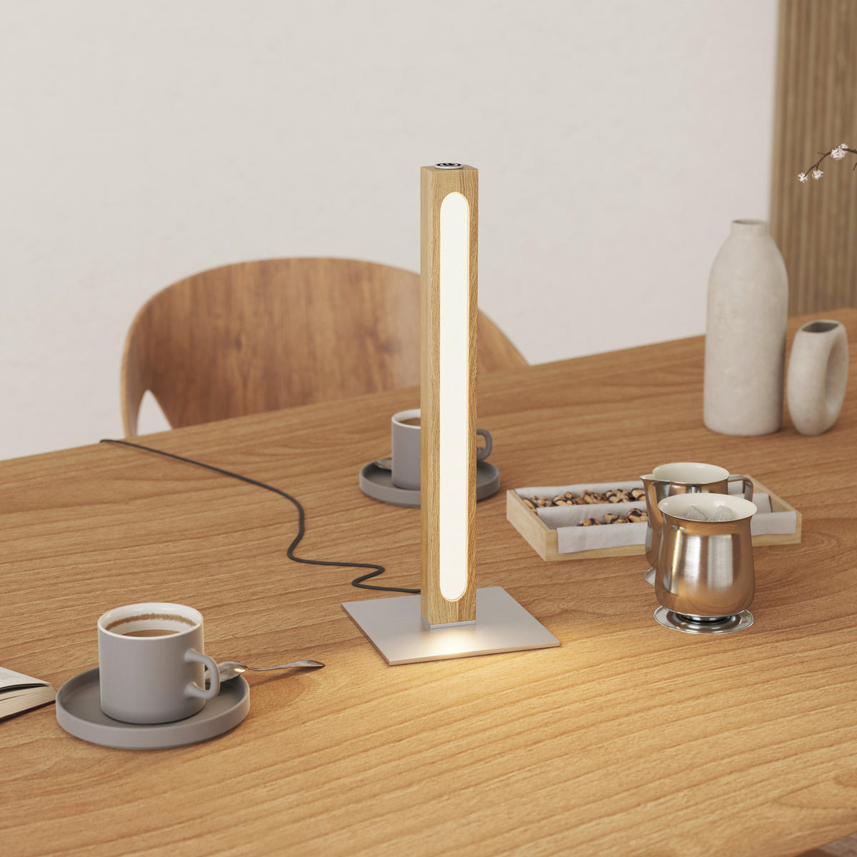 VEIOZĂ CU LED - culoare nichel/culoare lemn stejar, Lifestyle, plastic/lemn (15/40/15cm) - Novel