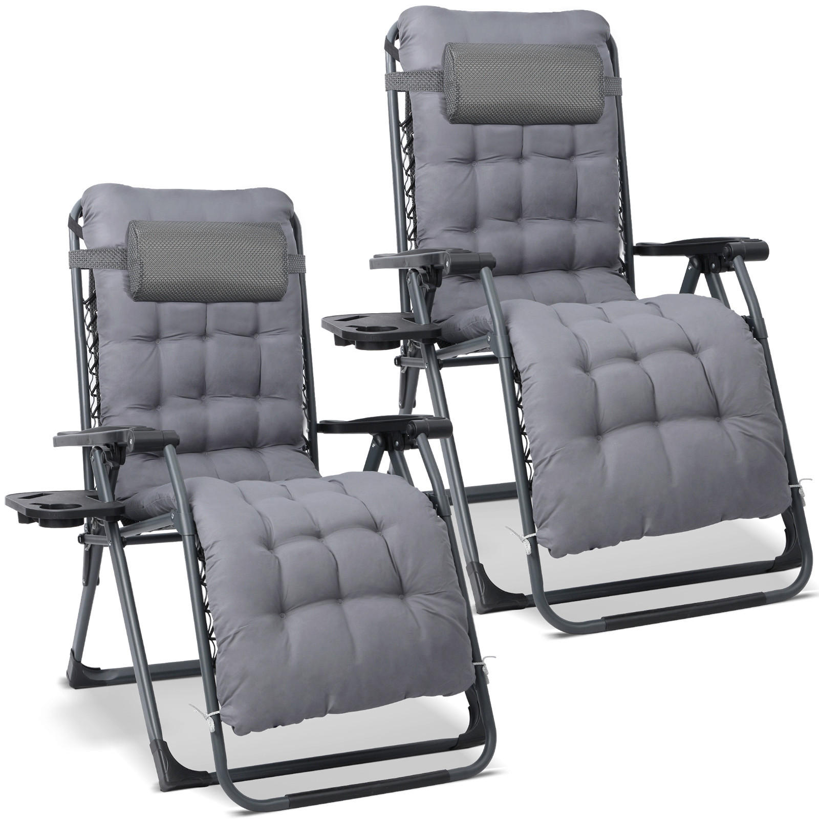 GARTEN-RELAXSESSEL-SET Stahl  - Schwarz/Grau, Basics, Textil/Metall (68/88/110cm) - Modante