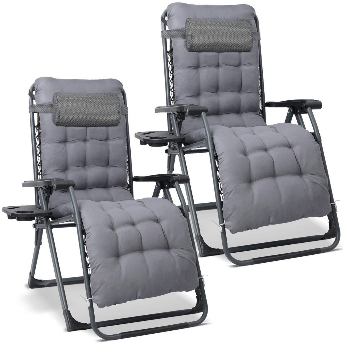 GARTEN-RELAXSESSEL-SET Stahl  - Schwarz/Grau, Basics, Textil/Metall (68/88/110cm) - Modante