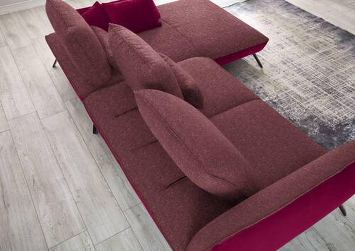ECKSOFA in Flachgewebe Aubergine  301/191 cm  - Aubergine/Schwarz, Design, Textil/Metall (301/191cm) - Moderano