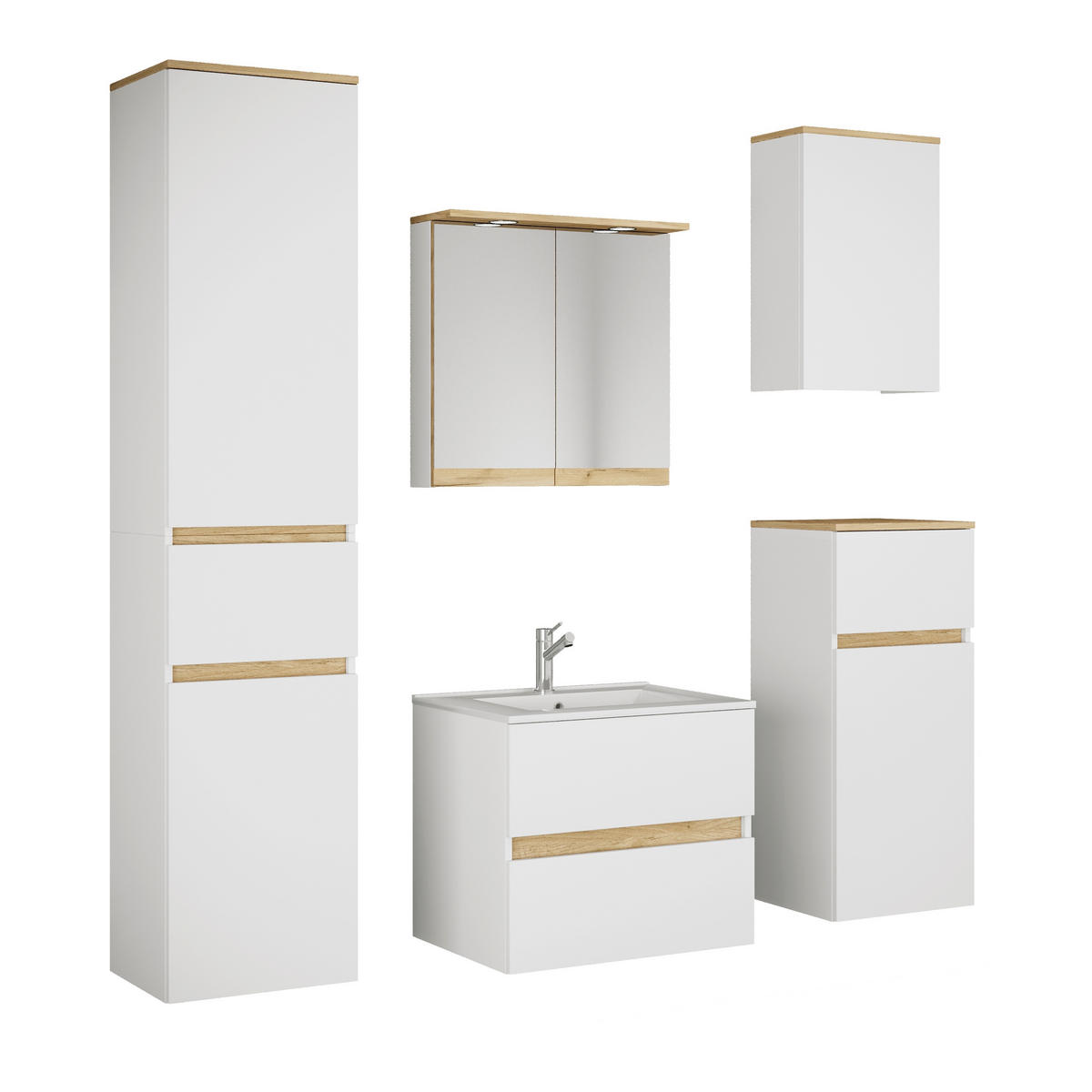 BADEZIMMER 6-teilig 141 cm  - Honigeiche/Weiss, Trend, Keramik/Holzwerkstoff (141cm) - MID.YOU