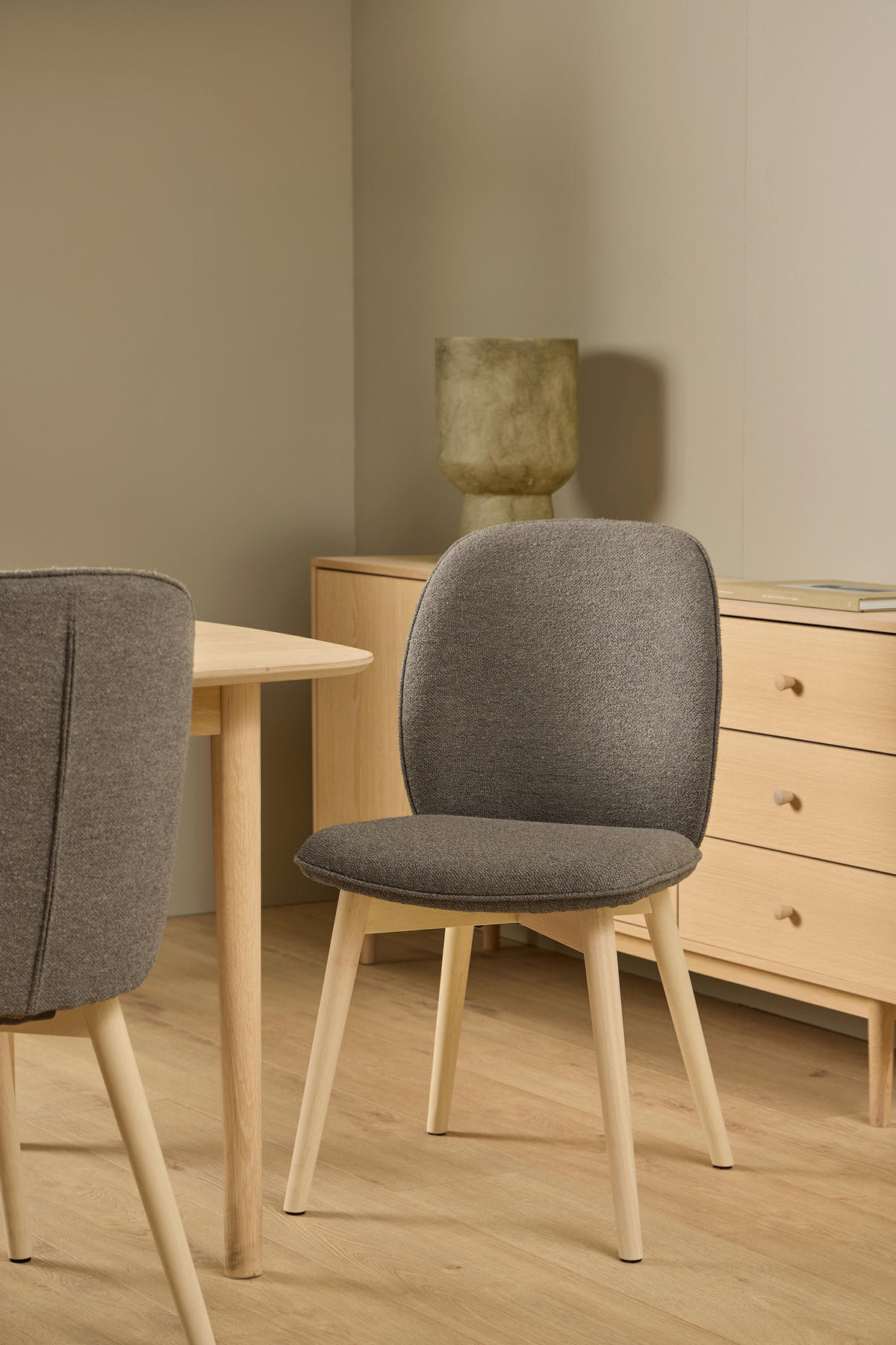 STUHL  in Bouclé  - Taupe/Eiche Bianco, Design, Holz/Textil (49/89/56cm) - MID.YOU