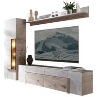 WOHNWAND 3-teilig  Weiss, Eichefarben 288/194/44,6 cm  - Weiss/Eichefarben, Natur, Glas/Holz (288/194/44,6cm) - Voglauer