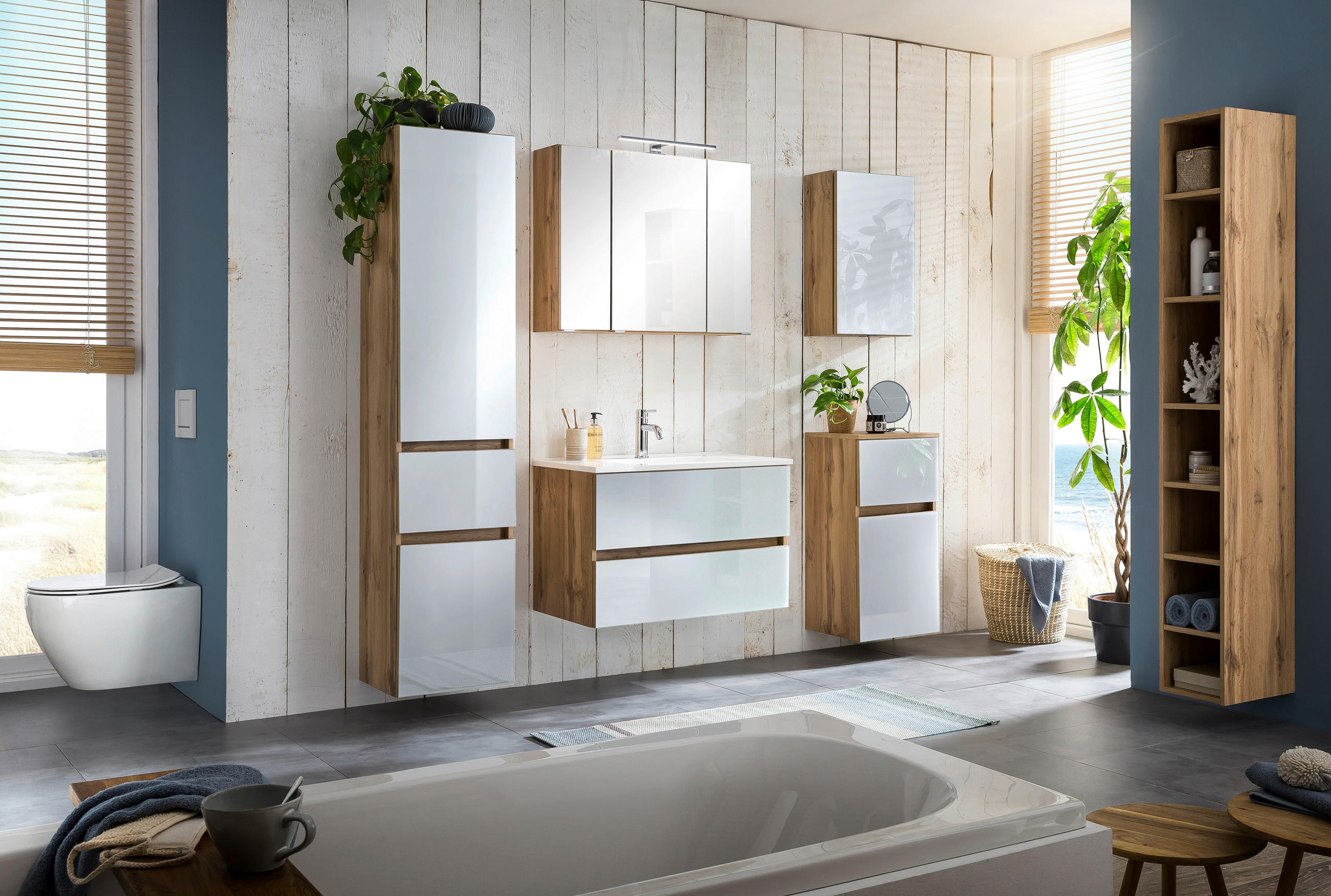 BADEZIMMERREGAL 25/180/35 cm - Eichefarben/Silberfarben, KONVENTIONELL, Holzwerkstoff/Kunststoff (25/180/35cm) - Held