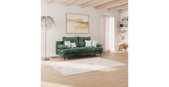 SCHLAFSOFA Chenille Dunkelgrün Rückenkissen, Armlehnenkissen, Bettkasten, Schlaffunktion, Rücken echt  - Dunkelgrün/Schwarz, KONVENTIONELL, Textil/Metall (203/94/96cm) - Carryhome