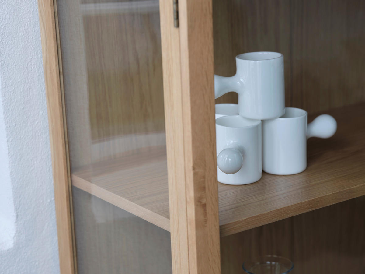 VITRINE in massiv, teilmassiv Eiche Eichefarben  - Eichefarben, Basics, Glas/Holz (90/190/40cm) - Boxxx
