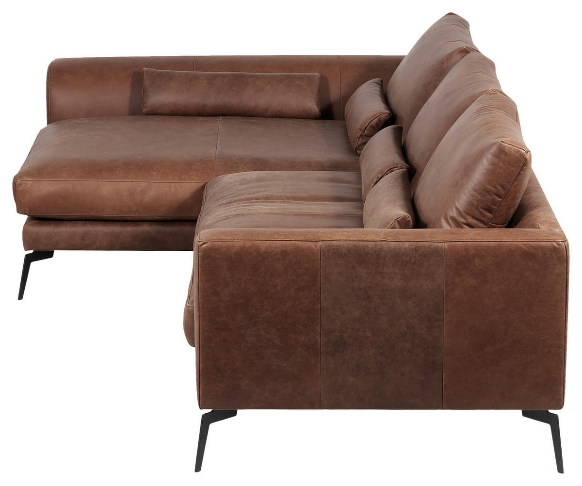 ECKSOFA in Echtleder Braun  172/313 cm  - Schwarz/Braun, Design, Leder/Metall (172/313cm) - Livetastic