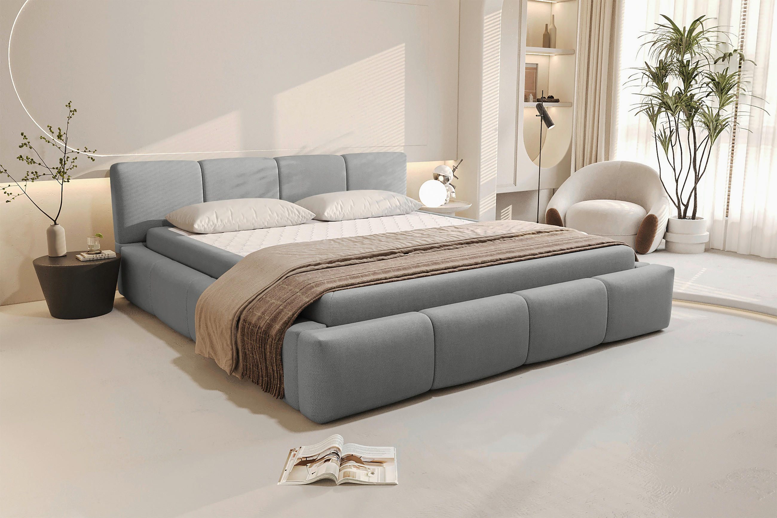 POLSTERBETT 180/200 cm,  in Silberfarben, Lattenrost, Bettkasten,  - Silberfarben/Schwarz, Design, Holz/Textil (180/200cm) - Xora