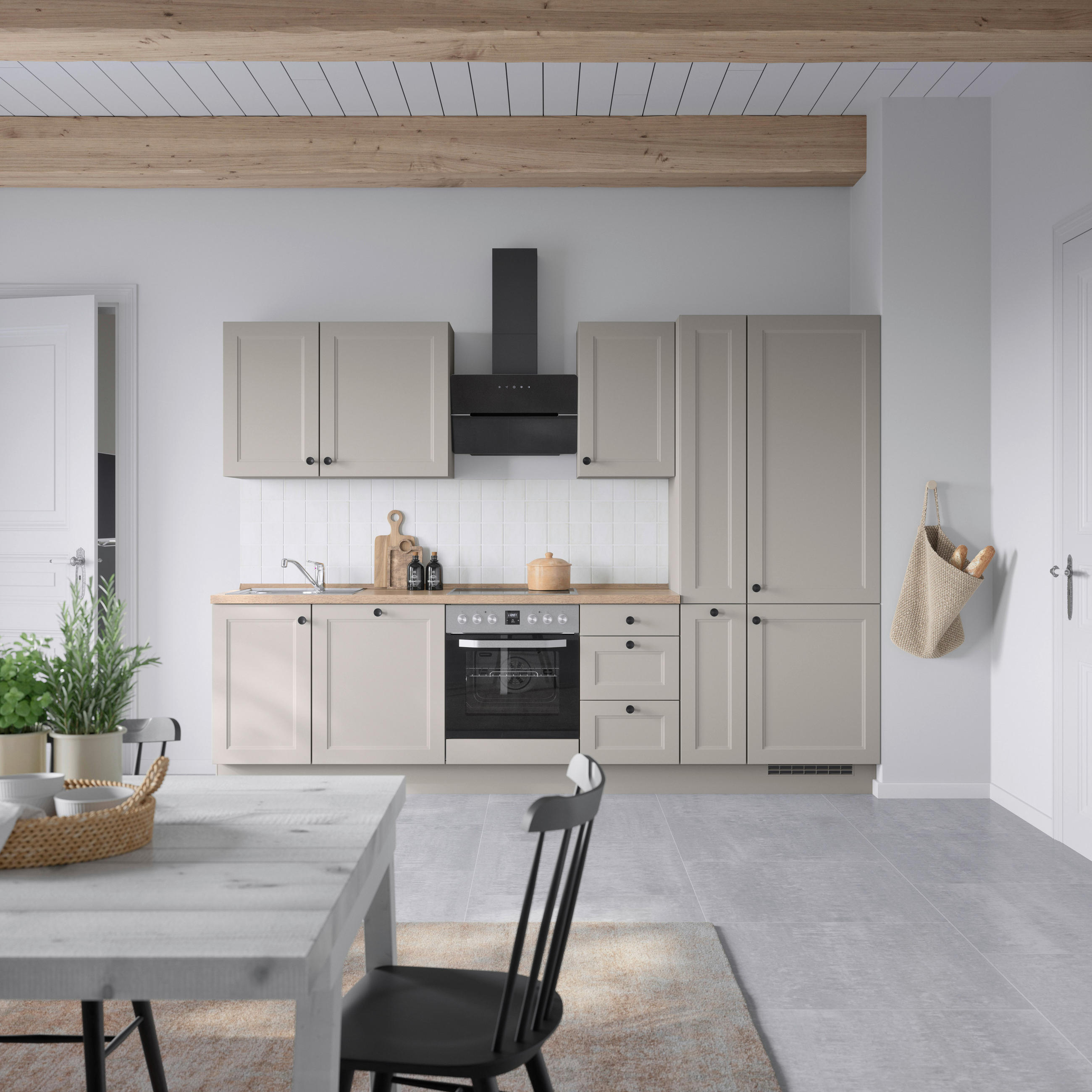 KÜCHENBLOCK 300 cm   in Grau, Eiche dunkel  - Eiche dunkel/Schwarz, MODERN, Holzwerkstoff/Metall (300cm) - Nobilia