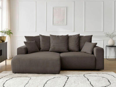 ECKSOFA Ottomane links  ATILLA Taupe Cord  - Taupe/Schwarz, MODERN, Kunststoff/Textil (149/244cm)