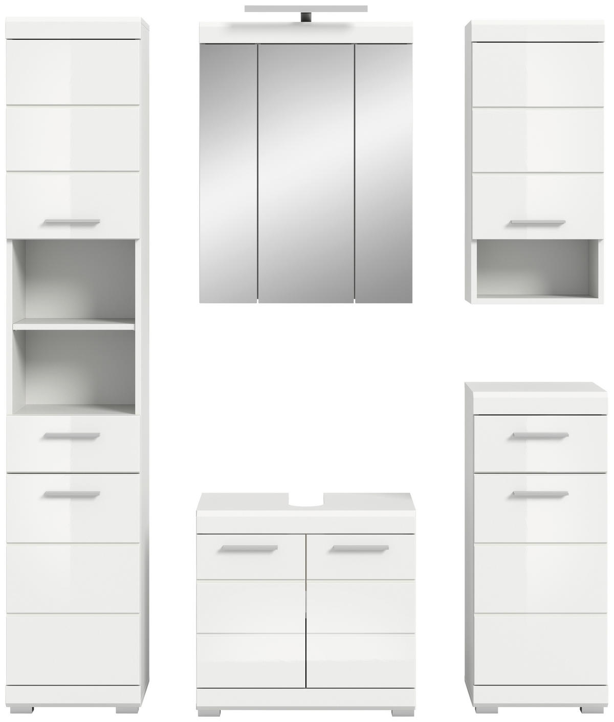 BADEZIMMER 5-teilig  in 134 cm  - Weiß Hochglanz/Silberfarben, MODERN, Glas/Holzwerkstoff (134cm) - MID.YOU