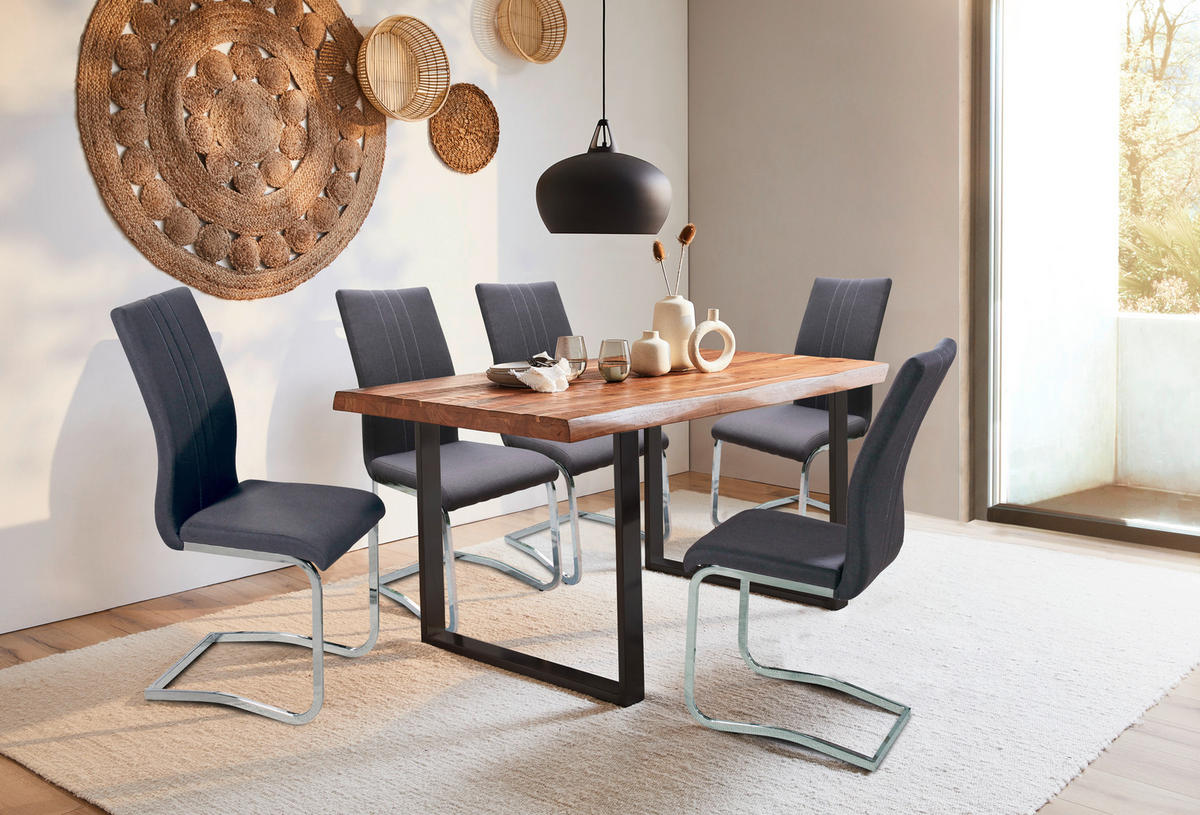 ESSTISCH in Holz, Metall 140/76/85 cm  - Schwarz/Akaziefarben, Natur, Holz/Metall (140/76/85cm) - Landscape