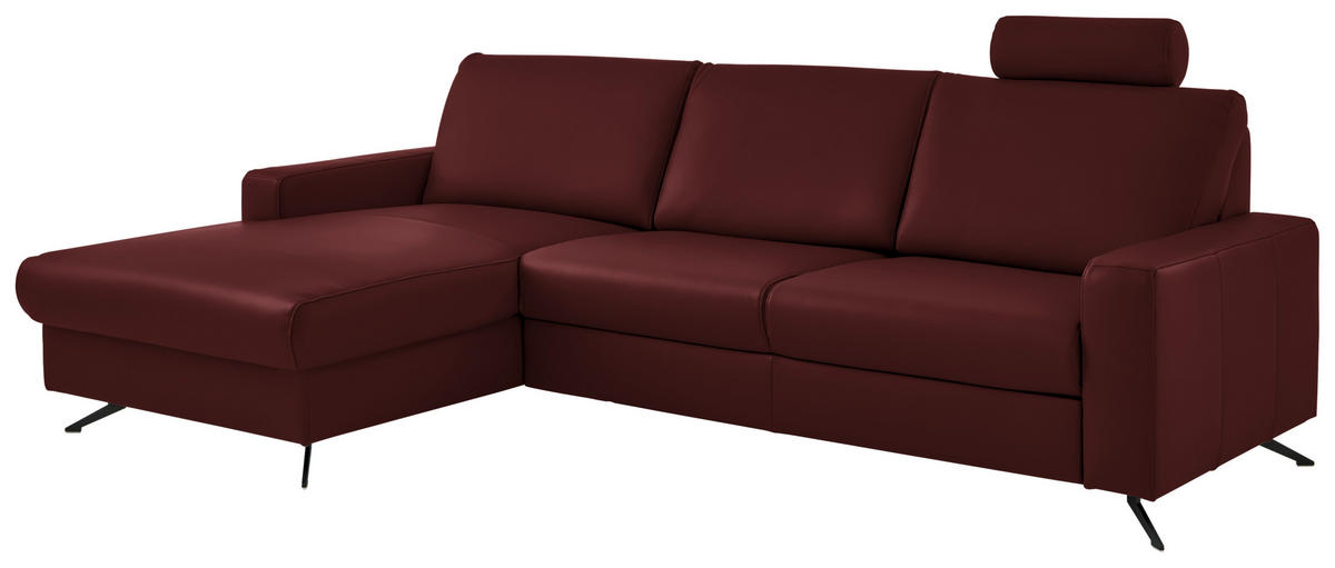 ECKSOFA in Echtleder Brombeere  165/267 cm  - Brombeere/Schwarz, Design, Leder/Metall (165/267cm) - Lomoco