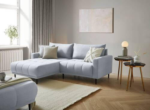 ECKSOFA in Flachgewebe Hellgrau  - Hellgrau/Schwarz, Design, Holz/Textil (215/160cm) - Stylife