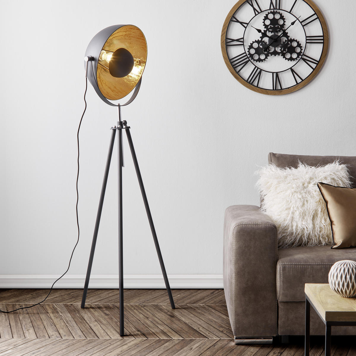 Stehleuchte - Goldfarben/Schwarz, Trend, Metall (69/179cm)