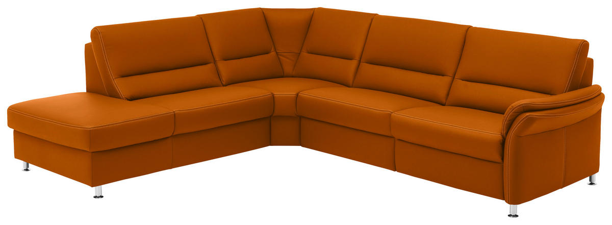 ECKSOFA in Echtleder Orange  - Beige/Alufarben, Design, Leder/Metall (249/288cm) - Beldomo Premium