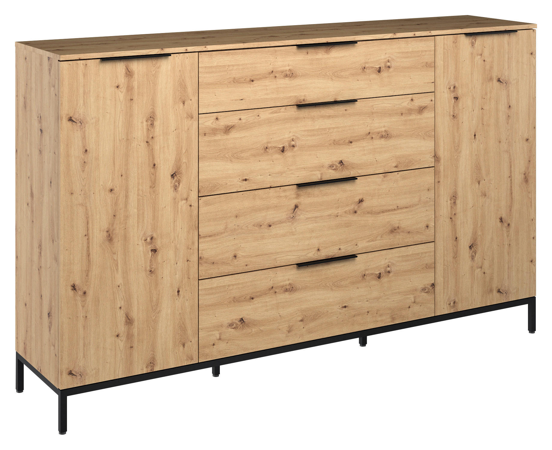 SIDEBOARD Schwarz, Eichefarben Einlegeböden - Eichefarben/Schwarz, Basics, Holzwerkstoff/Metall (180/113/40cm)