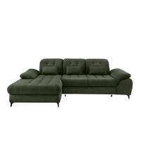ECKSCHLAFSOFA  mit seitenverkehrt erhältlich, Rücken echt, Armteil links, Armteil rechts Cord Dunkelgrün  - Dunkelgrün/Schwarz, MODERN, Textil/Metall (189/273cm) - Livetastic
