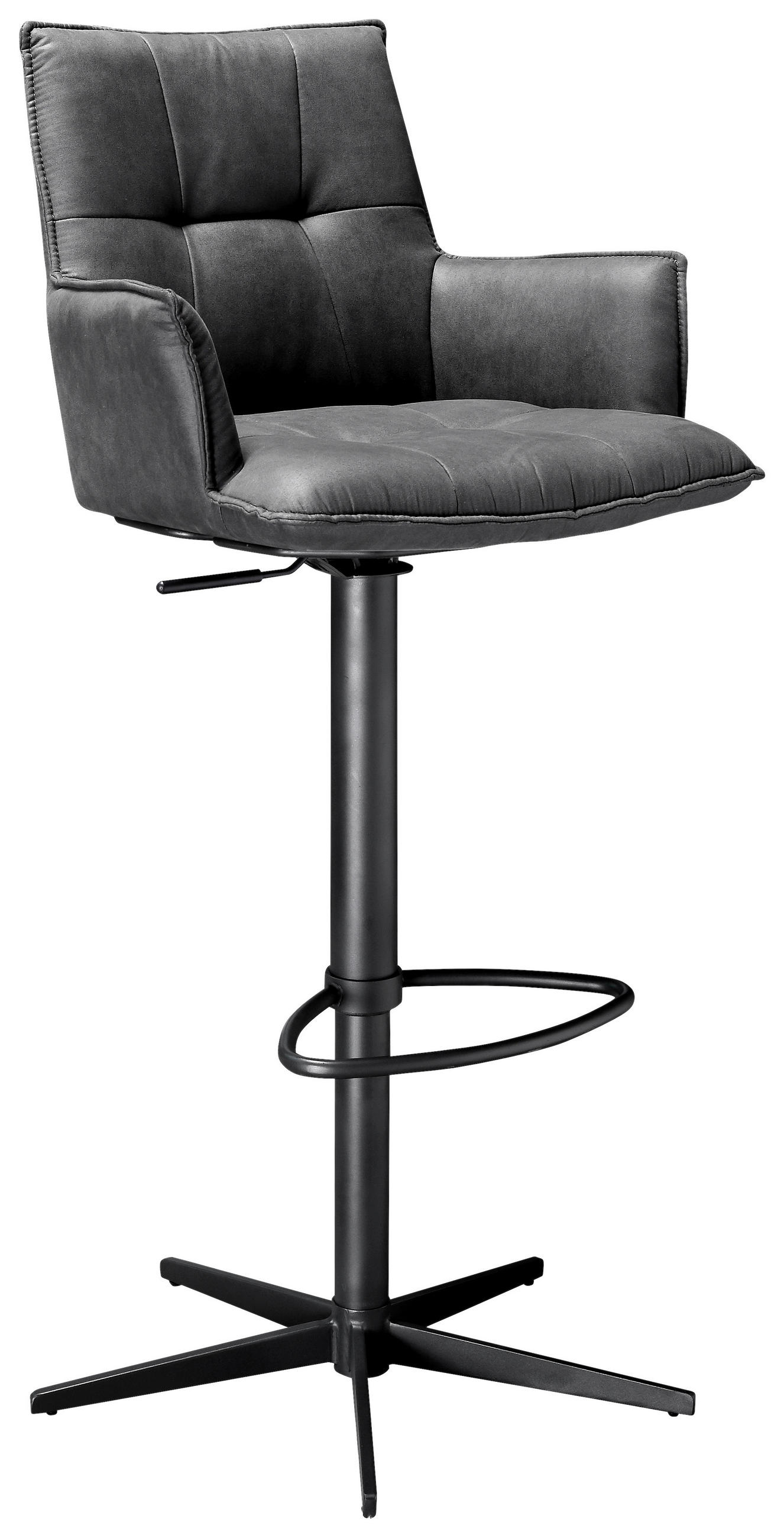 BARHOCKER Mikrofaser Schwarz, Dunkelgrau Eisen Wippfunktion, Sitzfläche 360° drehbar, inklusive Armlehnen, automatische Rückholfunktion  - Dunkelgrau/Schwarz, Design, Textil/Metall (56/110/55cm) - Novel