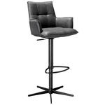 BARHOCKER Mikrofaser Schwarz, Dunkelgrau Eisen Wippfunktion, Sitzfläche 360° drehbar, inklusive Armlehnen, automatische Rückholfunktion  - Dunkelgrau/Schwarz, Design, Textil/Metall (56/110/55cm) - Novel