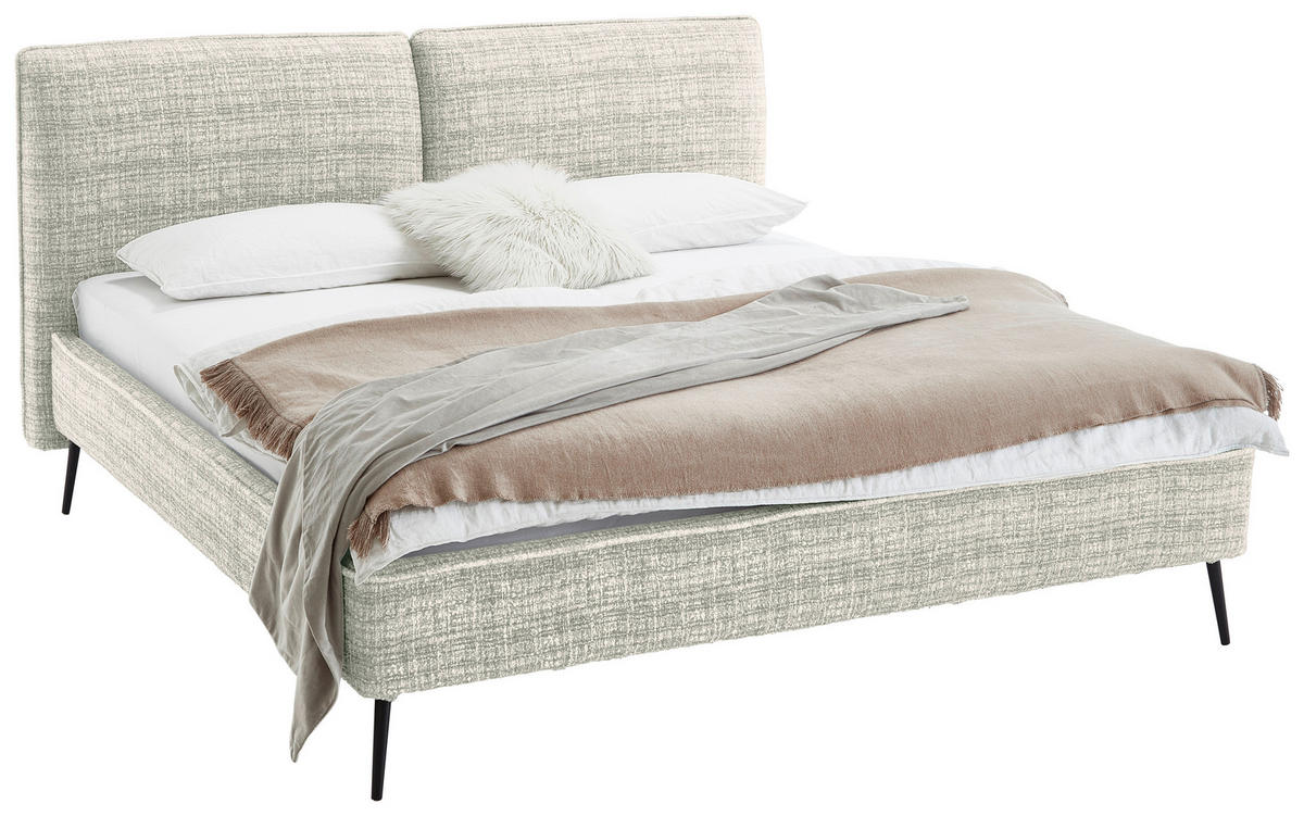 POLSTERBETT 200/200 cm,  in Hellgrau,  - Hellgrau/Schwarz, MODERN, Textil/Metall (200/200cm) - Livetastic